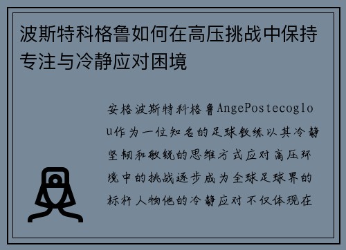 波斯特科格鲁如何在高压挑战中保持专注与冷静应对困境